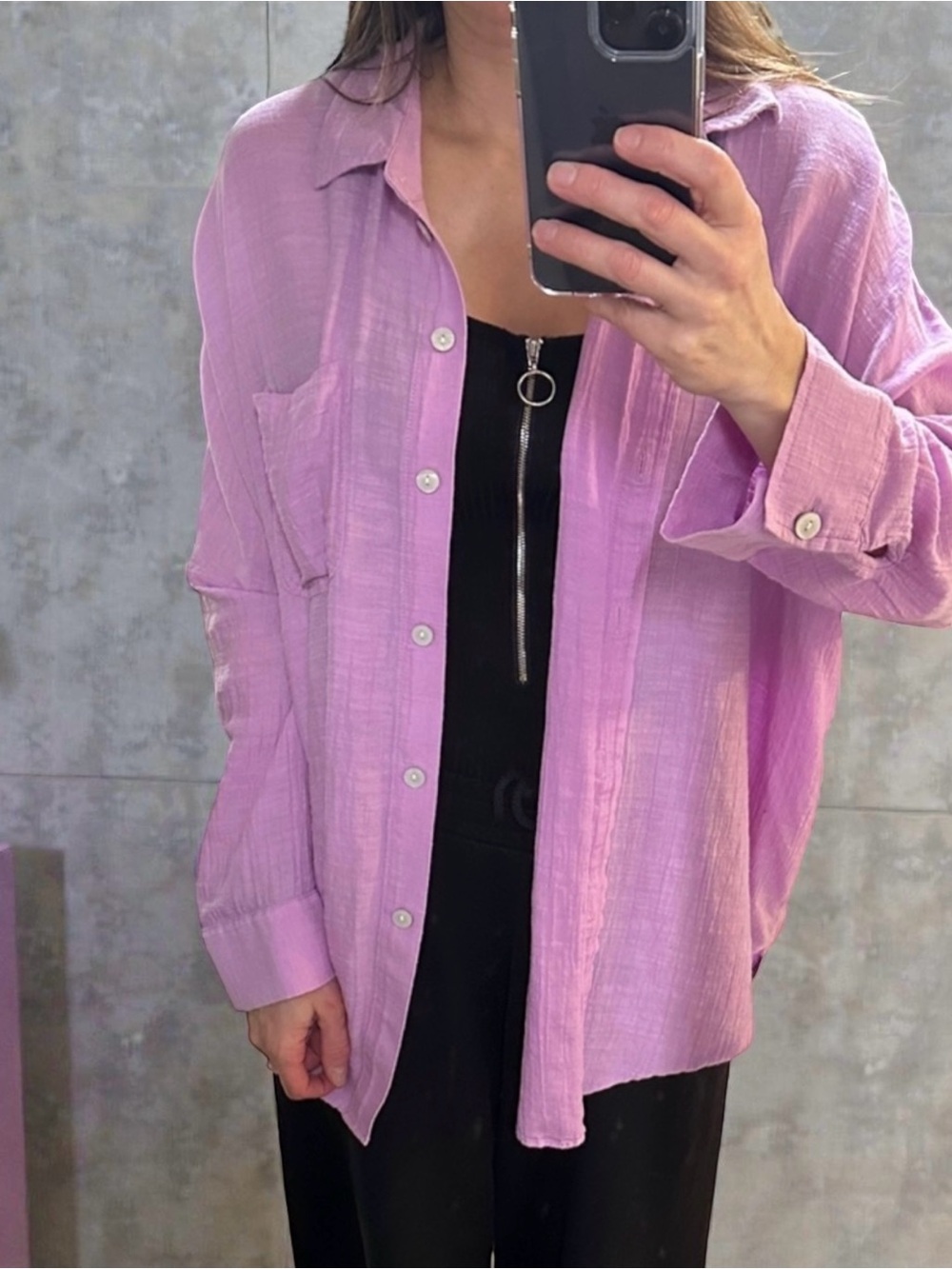 American Eagle Outfitters Soft Textured Lilac Oversized Button-Down Blouse